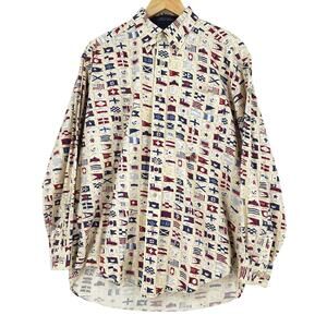 VTG Y2K Tommy Hilfiger Men Button Up Medium Nautical Flag Sailing Coastal Preppy